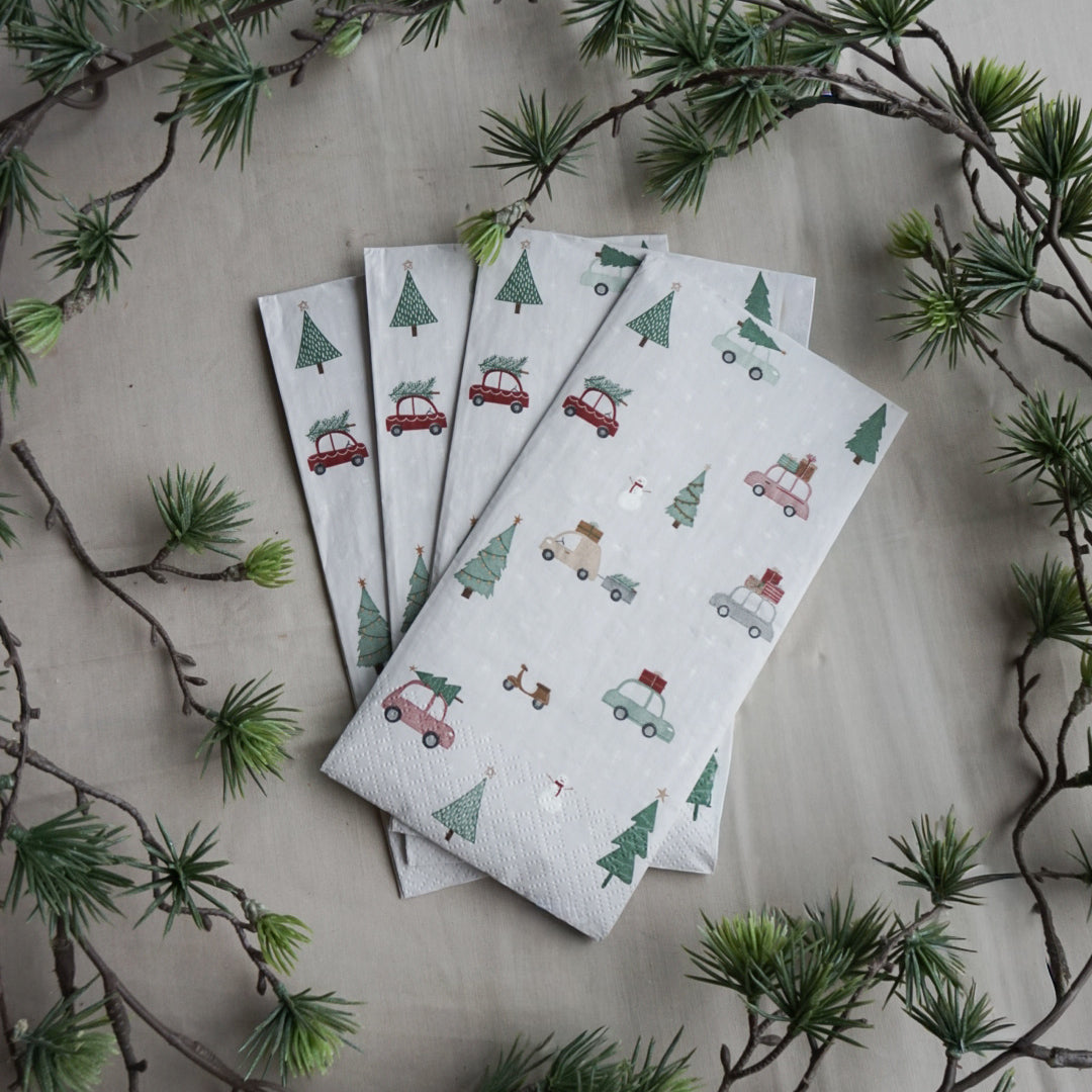 Serviett - biler og juletrær