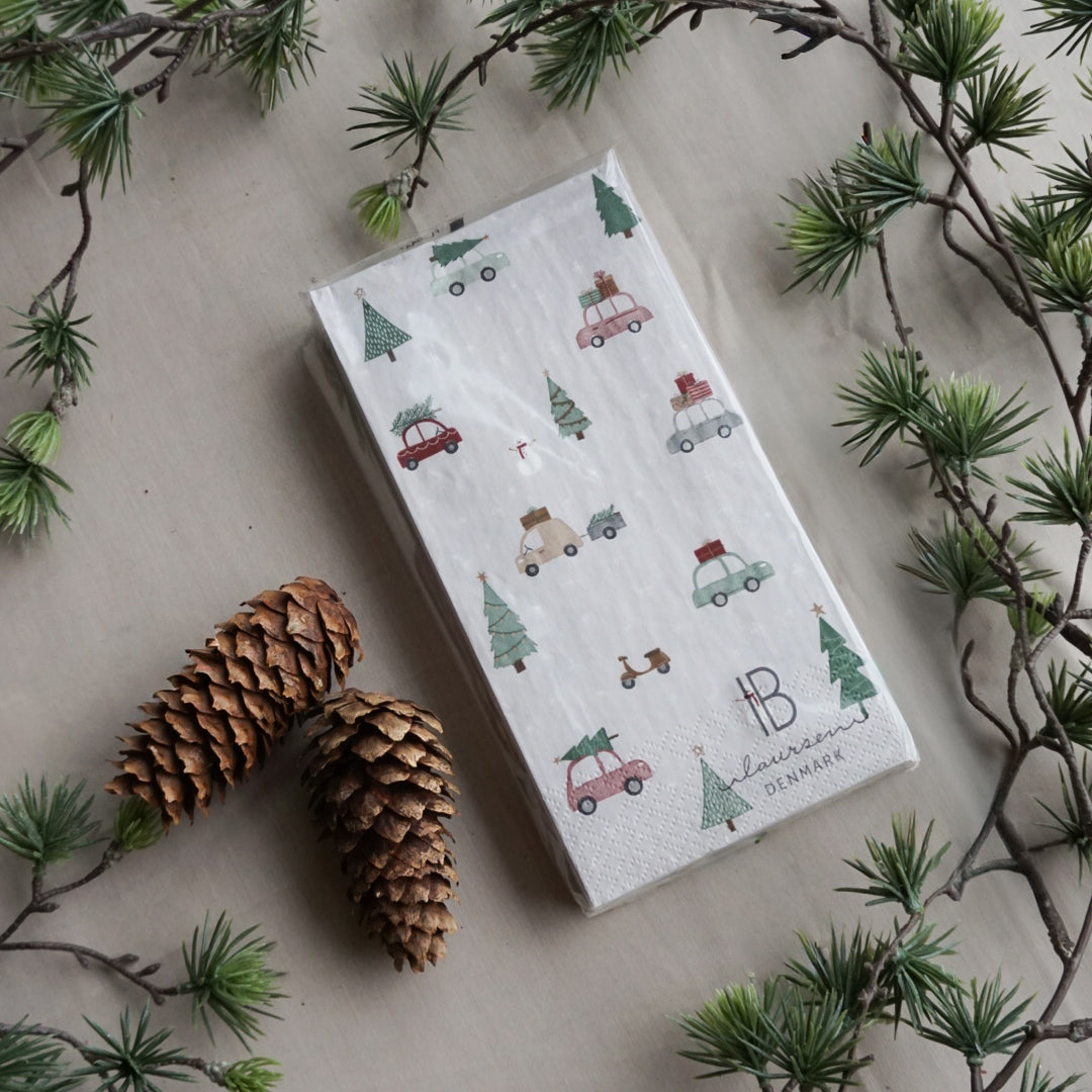 Serviett - biler og juletrær
