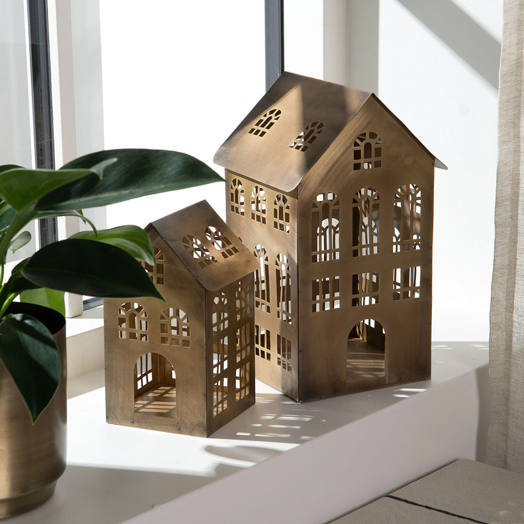 Lyshus antikk messing - medium