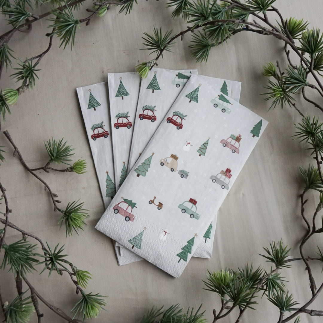 Serviett - biler og juletrær