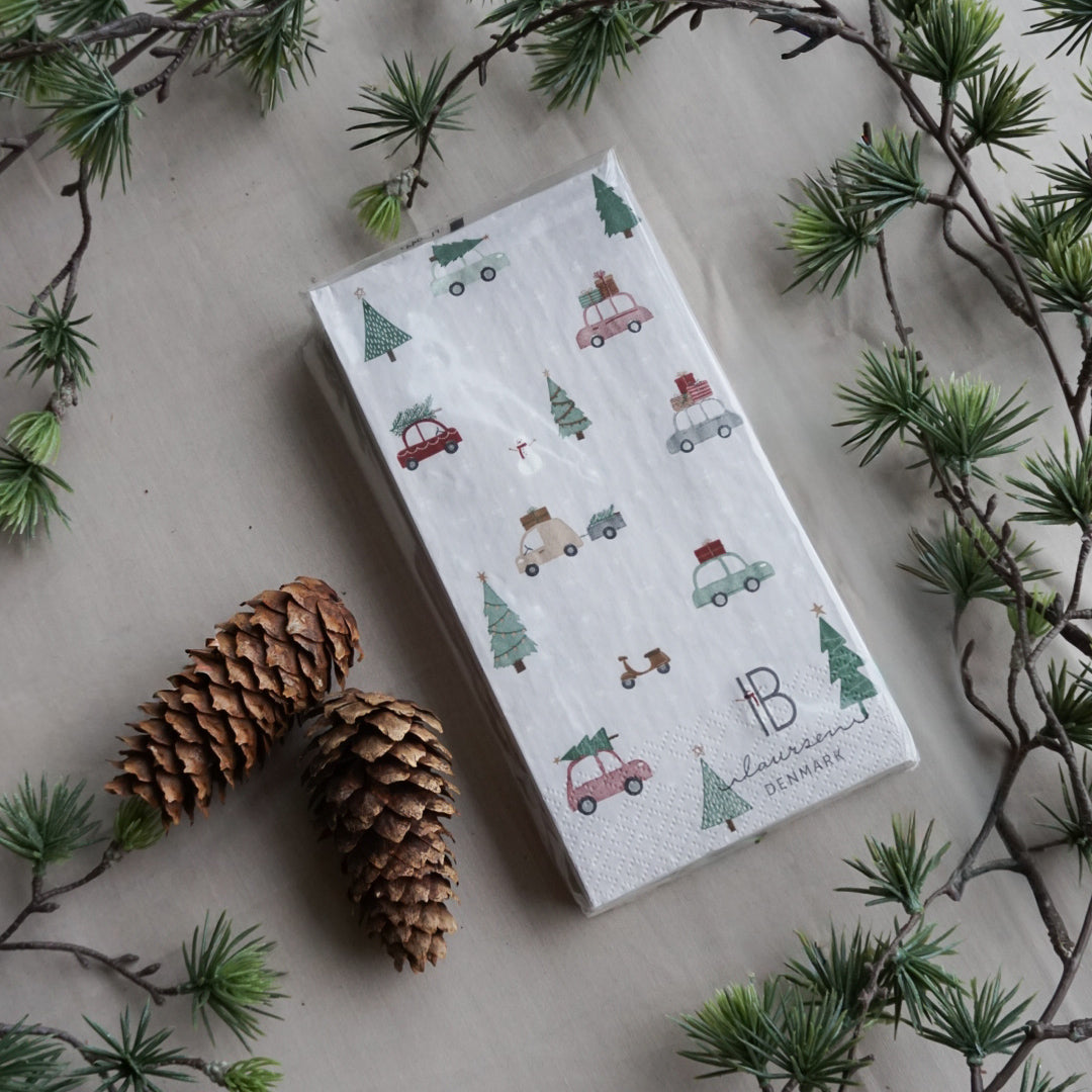 Serviett - biler og juletrær