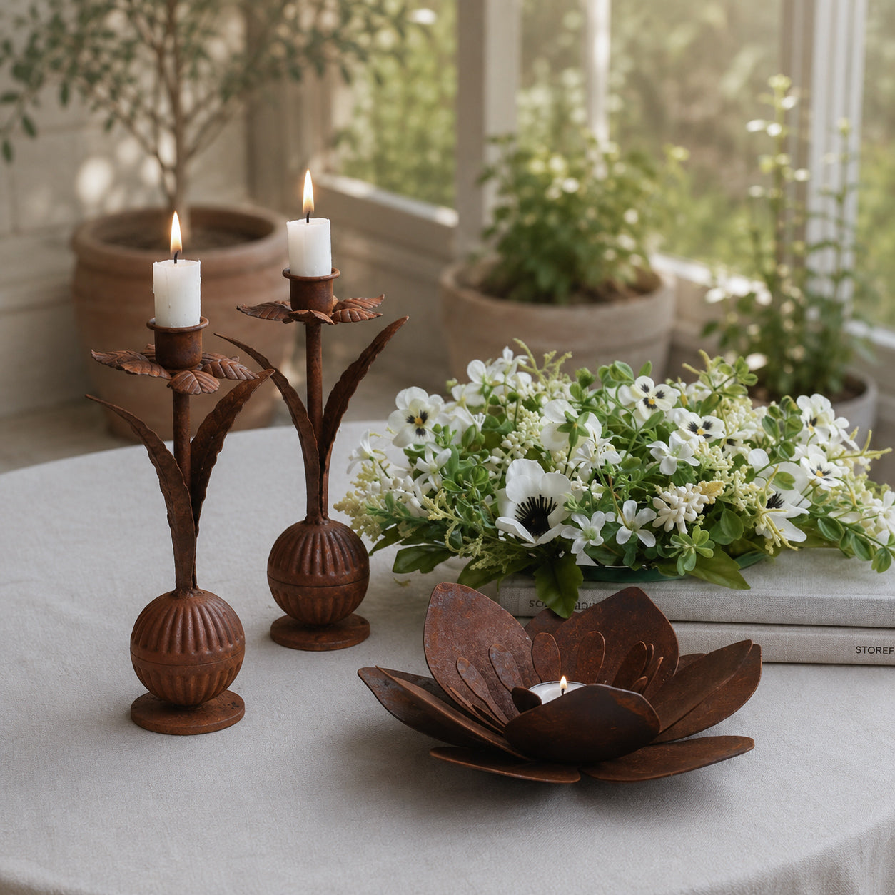 Telysholder blomst rust - 23 cm