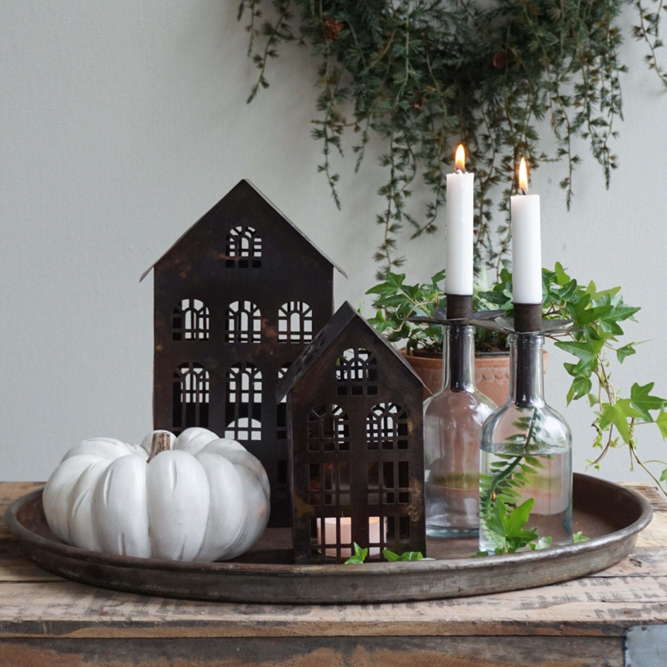 Kronelysholder til flaske - brun blomst