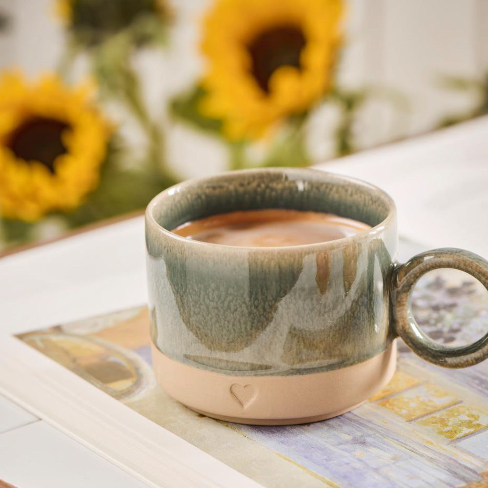 Krus m/hank Heart m/grønn kant