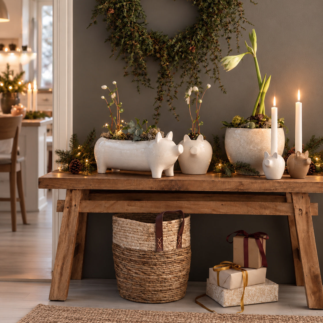 Lysestake julegris hvit - liten