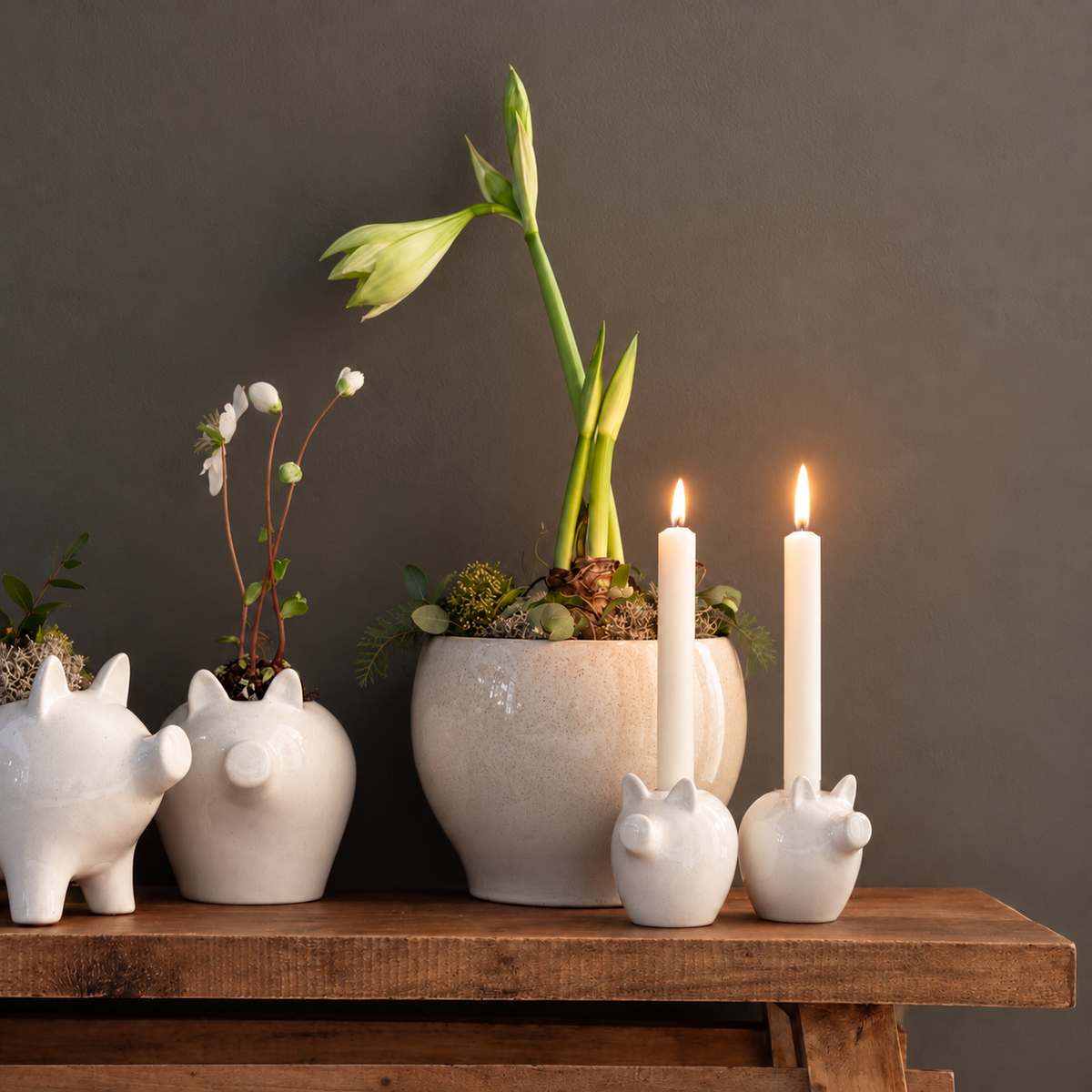 Lysestake julegris hvit - liten